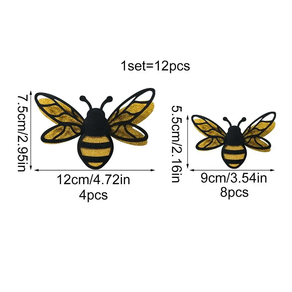 12pcs Cartoon 3D Bee Wall Stickers DIY Festival Small Bee Wall Painting Double-layer Paper Simulation Bee Decoration Wedding