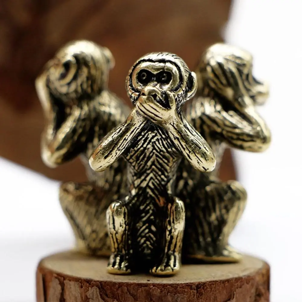 Three Monkeys Creative Solid Copper Crafts Feng Shui Car Ornaments Home Decor Wise Monkey Statue Monkey Figurines