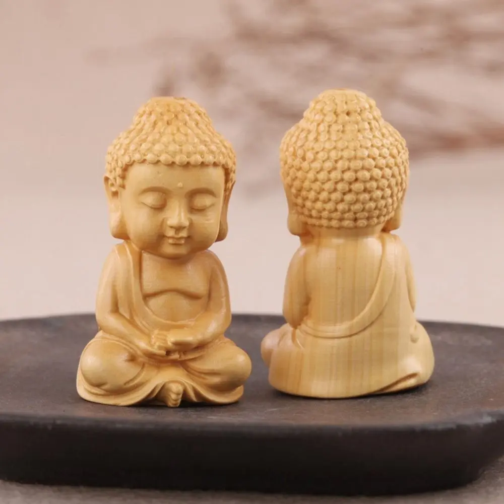 Easy Use Handicraft Home Decor Boxwood Carved Baby Buddha Buddha Statue Car Ornament Little Monk Figurines Key Chain Pendant