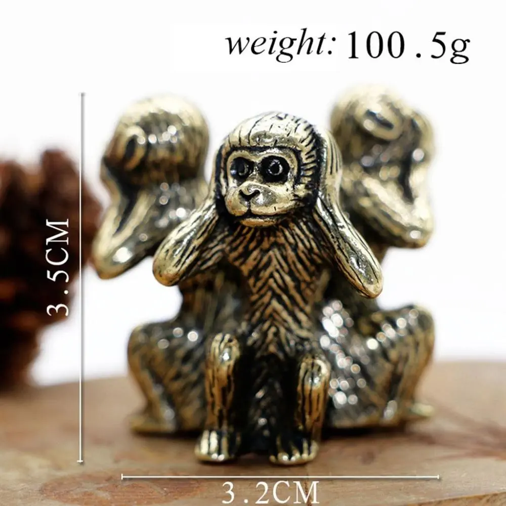 Three Monkeys Creative Solid Copper Crafts Feng Shui Car Ornaments Home Decor Wise Monkey Statue Monkey Figurines