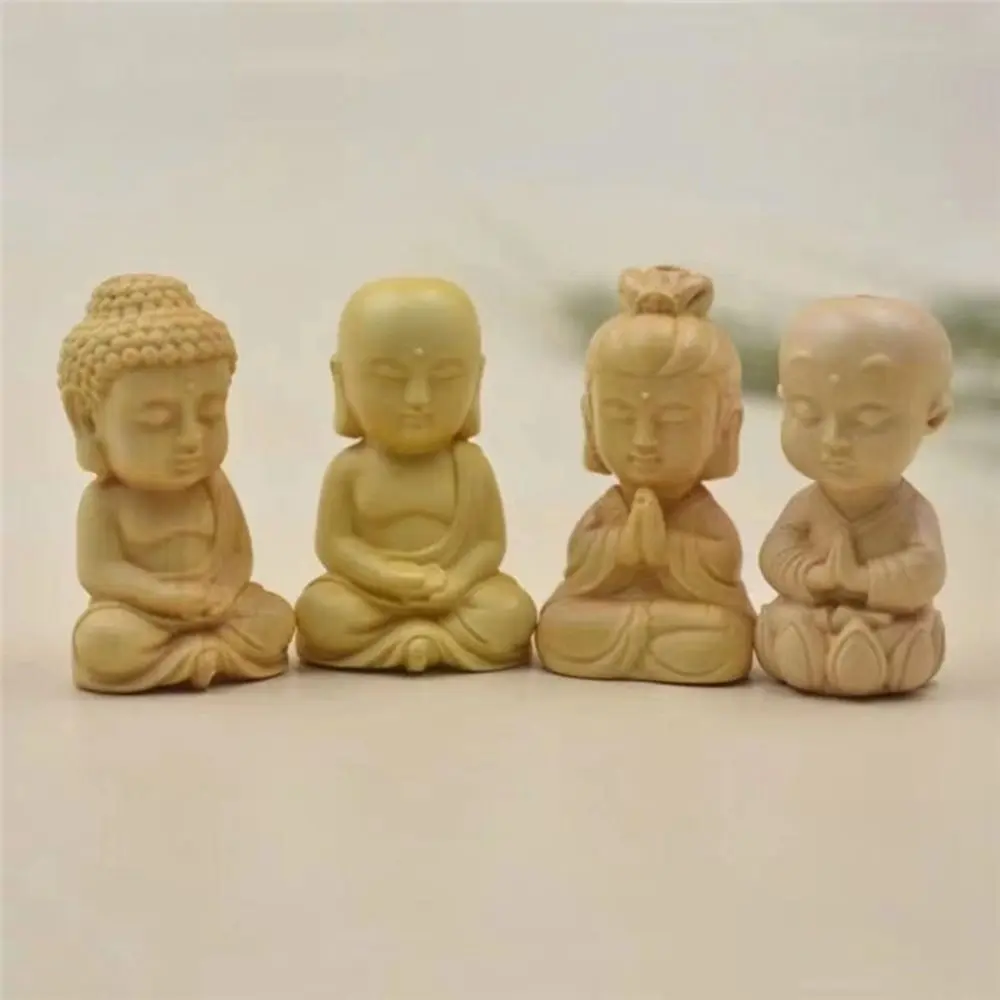 Easy Use Handicraft Home Decor Boxwood Carved Baby Buddha Buddha Statue Car Ornament Little Monk Figurines Key Chain Pendant