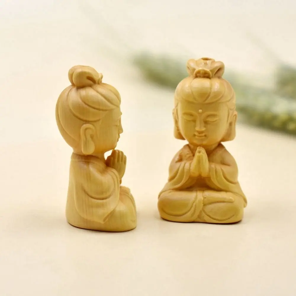Easy Use Handicraft Home Decor Boxwood Carved Baby Buddha Buddha Statue Car Ornament Little Monk Figurines Key Chain Pendant