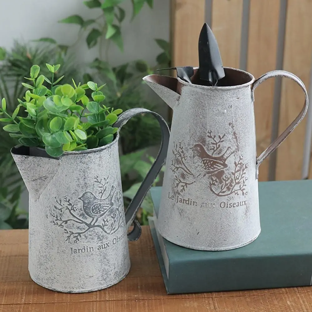 Can't Hold Water Birds Iron Art Bucket Empty French Script Dried Flower Vase Iron Art Pastoral Iron Container Garden