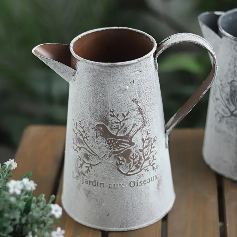 Can't Hold Water Birds Iron Art Bucket Empty French Script Dried Flower Vase Iron Art Pastoral Iron Container Garden