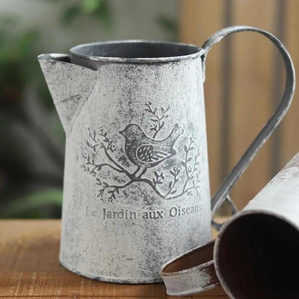 Can't Hold Water Birds Iron Art Bucket Empty French Script Dried Flower Vase Iron Art Pastoral Iron Container Garden