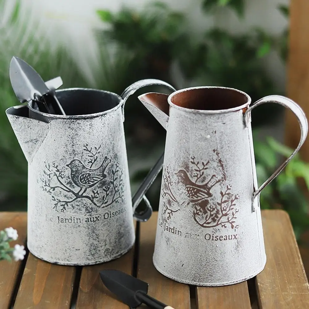 Can't Hold Water Birds Iron Art Bucket Empty French Script Dried Flower Vase Iron Art Pastoral Iron Container Garden