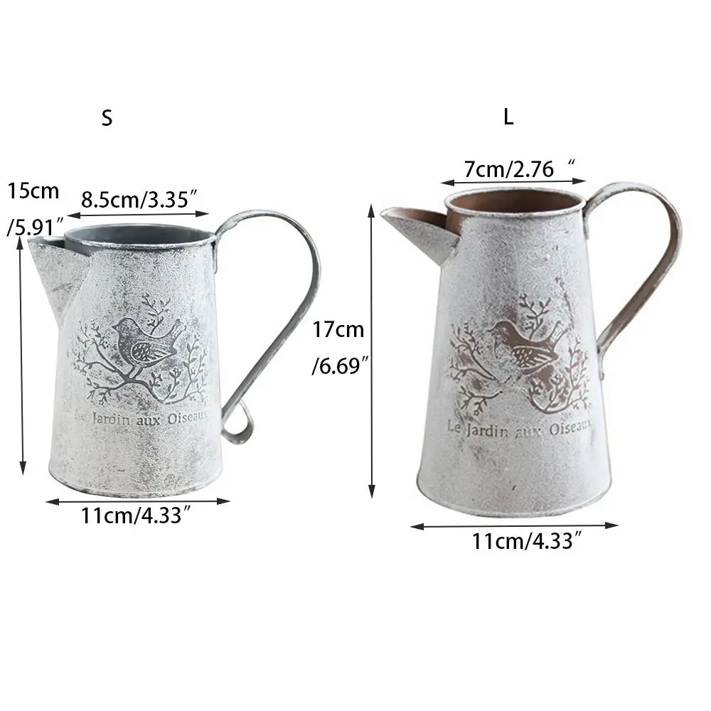 Can't Hold Water Birds Iron Art Bucket Empty French Script Dried Flower Vase Iron Art Pastoral Iron Container Garden