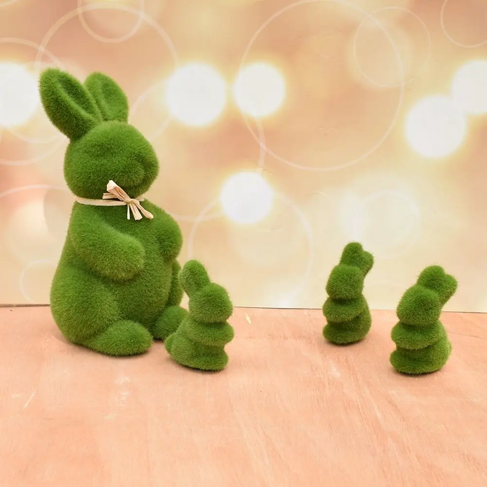 Spring Handmade Statue Easter Rabbit Ornaments Artificial Moss Bunny Artificial Turf Garden Decorations Home Office Decor