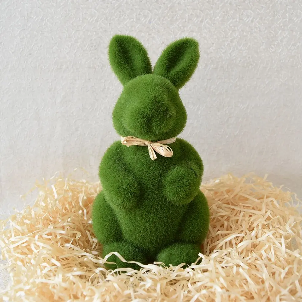 Spring Handmade Statue Easter Rabbit Ornaments Artificial Moss Bunny Artificial Turf Garden Decorations Home Office Decor