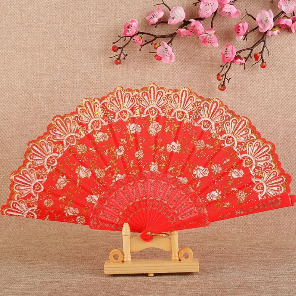 Vintage Handheld Chinese Style Folding Fan Plastic With Fan Ring Ancient Fan Art Craft Folding Fan Ladies Gift