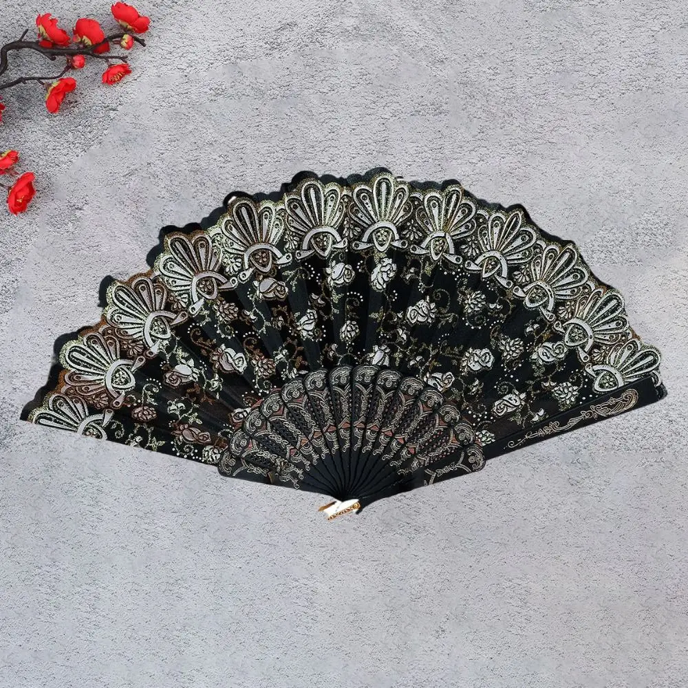 Vintage Handheld Chinese Style Folding Fan Plastic With Fan Ring Ancient Fan Art Craft Folding Fan Ladies Gift
