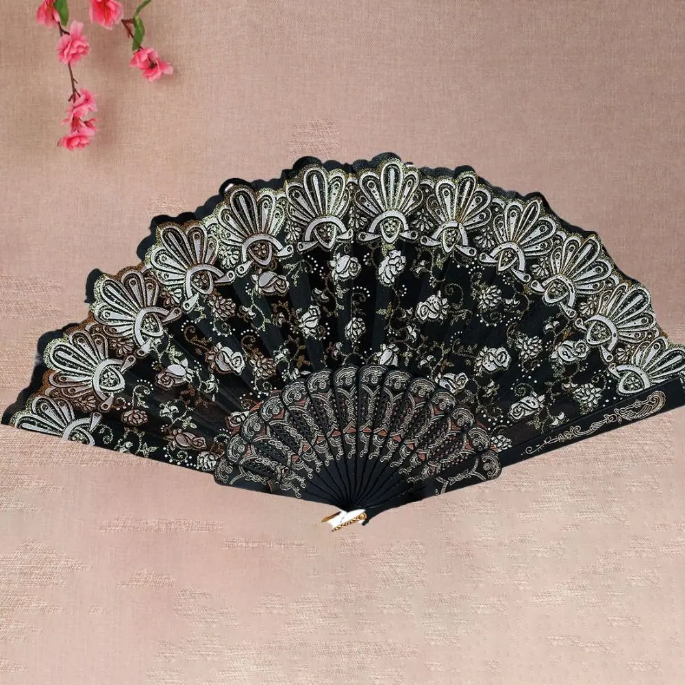 Vintage Handheld Chinese Style Folding Fan Plastic With Fan Ring Ancient Fan Art Craft Folding Fan Ladies Gift