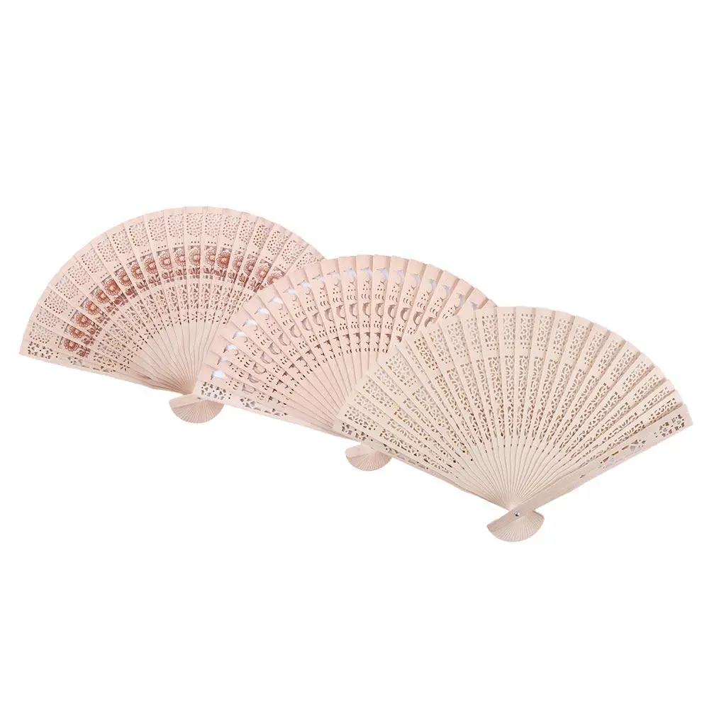 Punched Wood Fan Handle Hand Fan Sandalwood Fan Folding Fans Hollow Dance Hand Fans Photo Prop Tool Hand Held Flower Fans