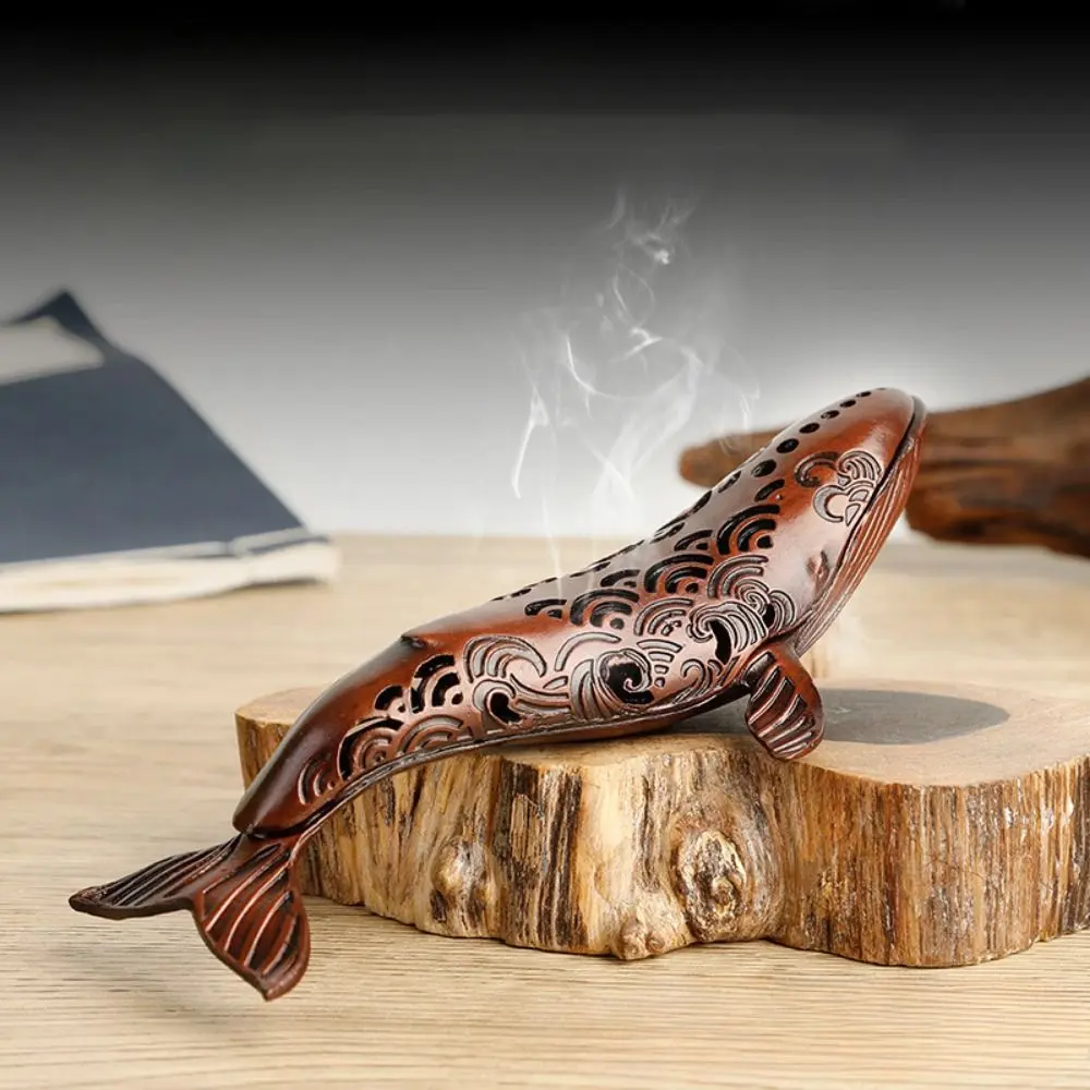 Alloy Craft Whale Aromatherapy Furnace Hollow Design Cute Little Whale Ornament Handmade Antique Incense Stove Home Decor