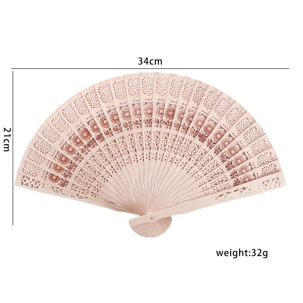 Punched Wood Fan Handle Hand Fan Sandalwood Fan Folding Fans Hollow Dance Hand Fans Photo Prop Tool Hand Held Flower Fans
