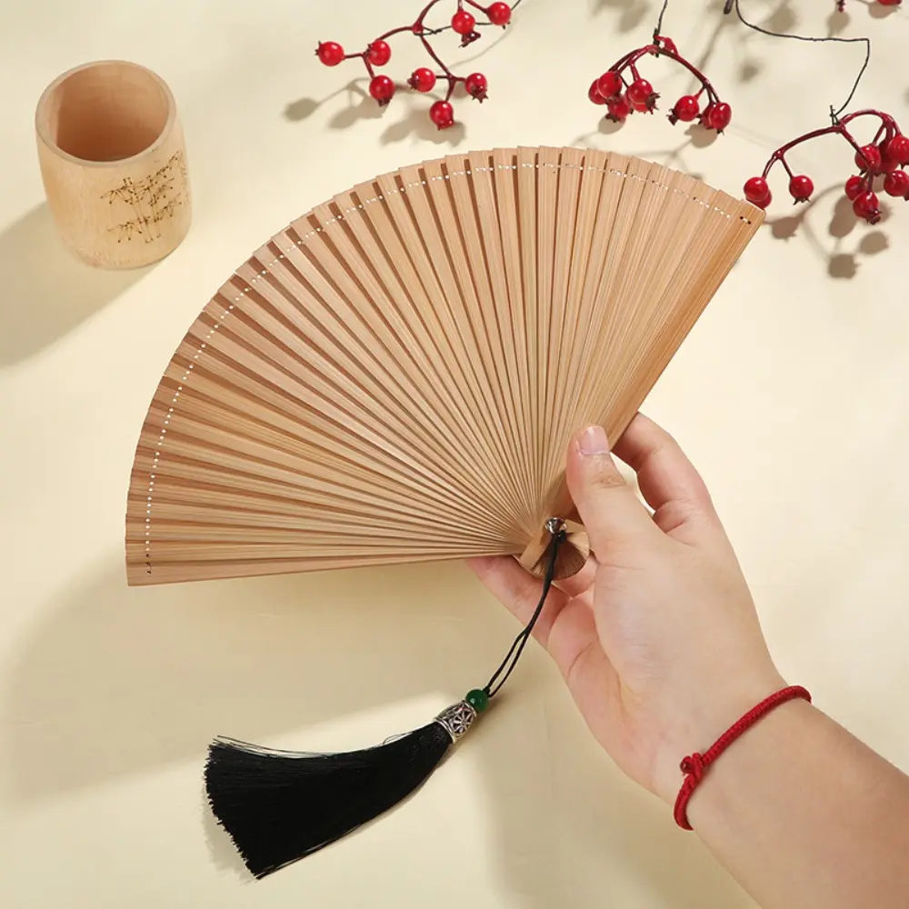Black 1Pcs Classical Portable Dance Props Compact Ornament Bamboo Fan Dance Fan Kimono Fan