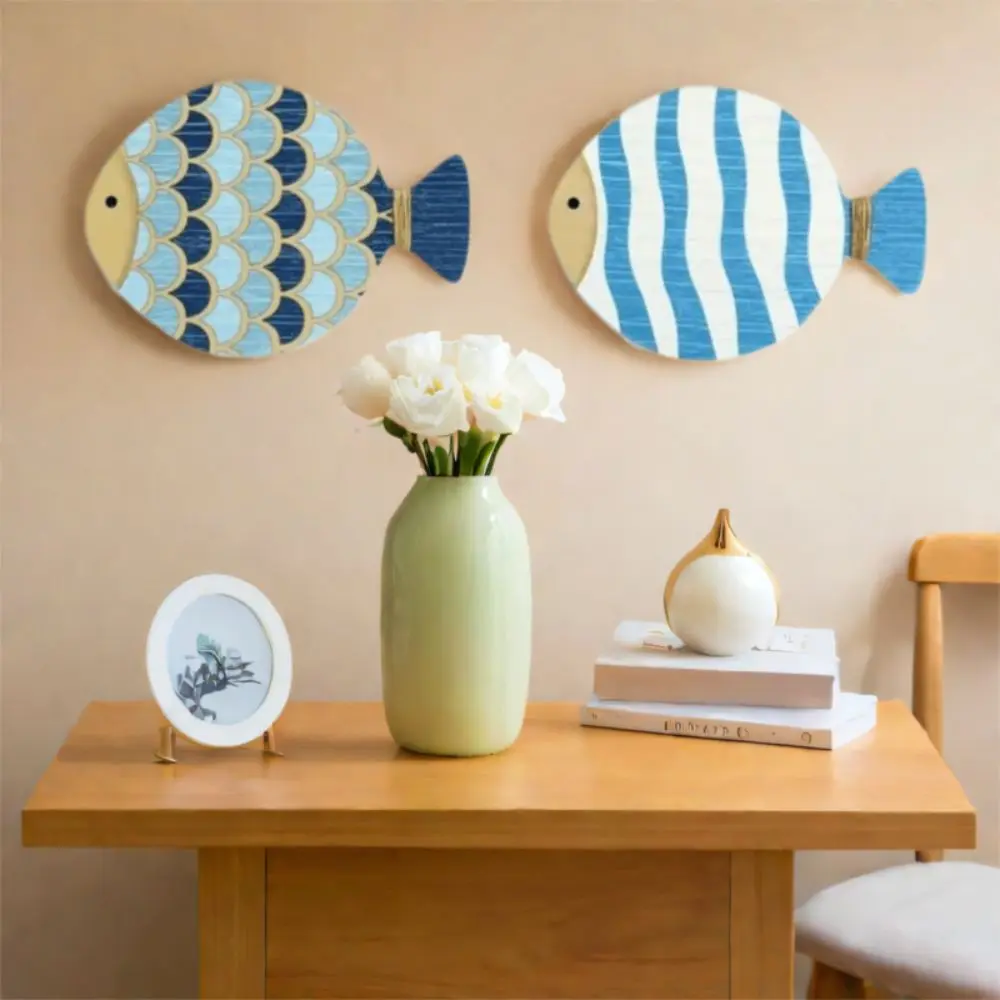 4pcs Wooden Ocean Fish Wall Hanging Ornament Hand Carved Wall Art Nautical Beach Fish Pendant Funny Ocean Animal Signs Cafe Bar