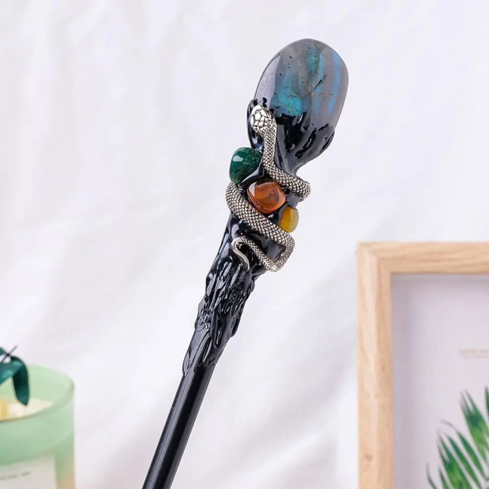 Creative Natural Crystal Magic Wand Witch Handcrafted Natural Crystal Ball Scepter Portable DIY Magic Cane Home Decor