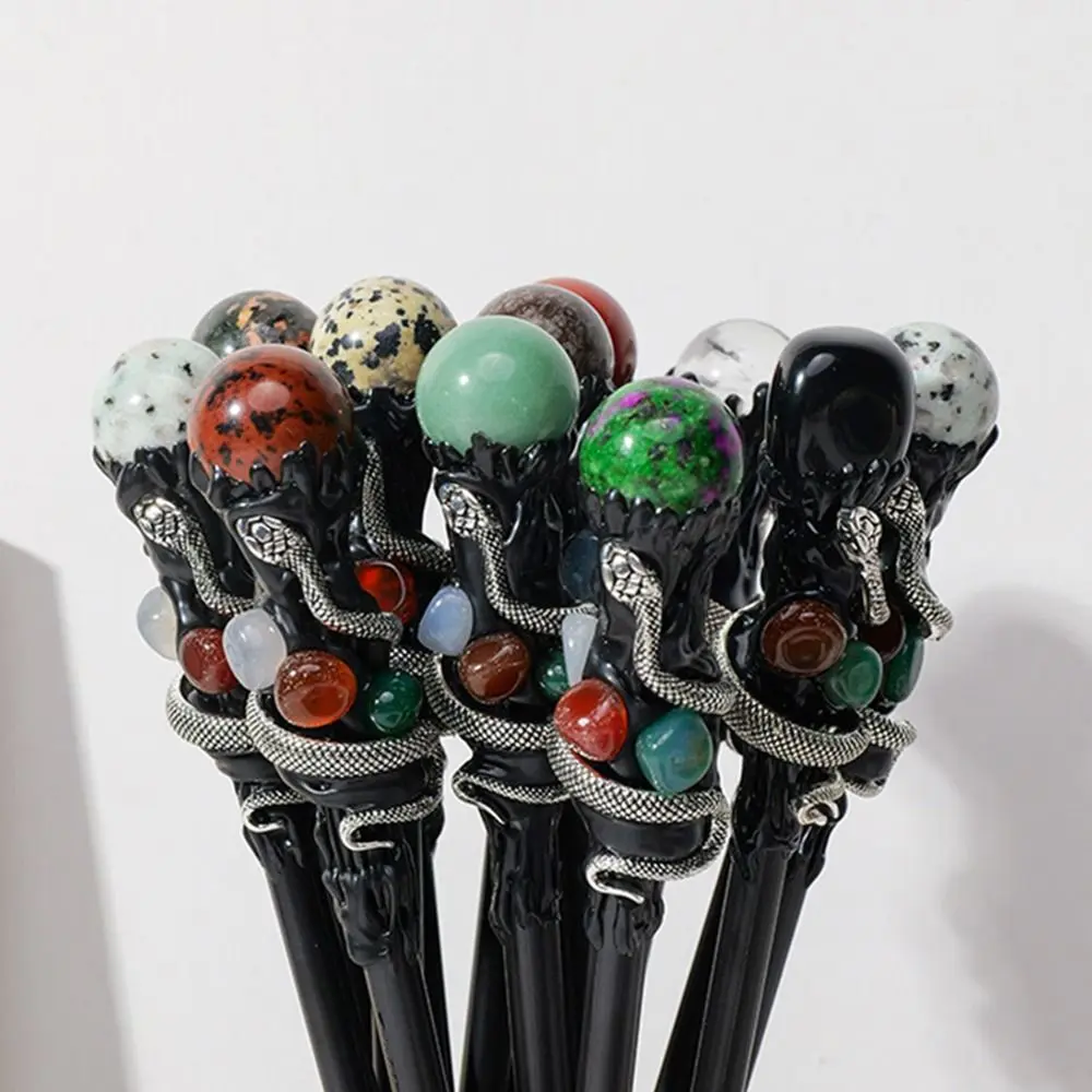 Creative Natural Crystal Magic Wand Witch Handcrafted Natural Crystal Ball Scepter Portable DIY Magic Cane Home Decor