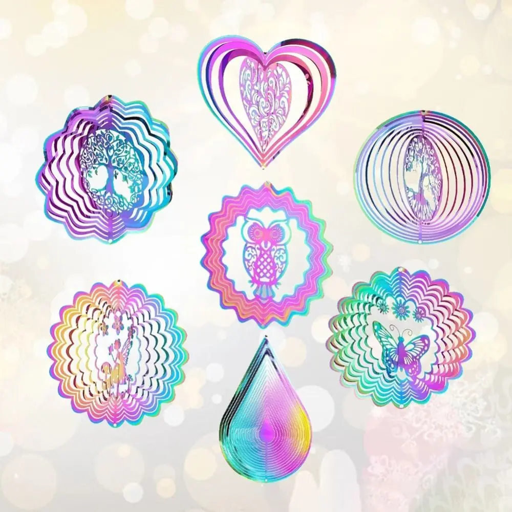 3D Wind Spinner Catcher Gradient Color Flowing Light Effect Wind Chime Pendant Animal Spinner Hanging Decor