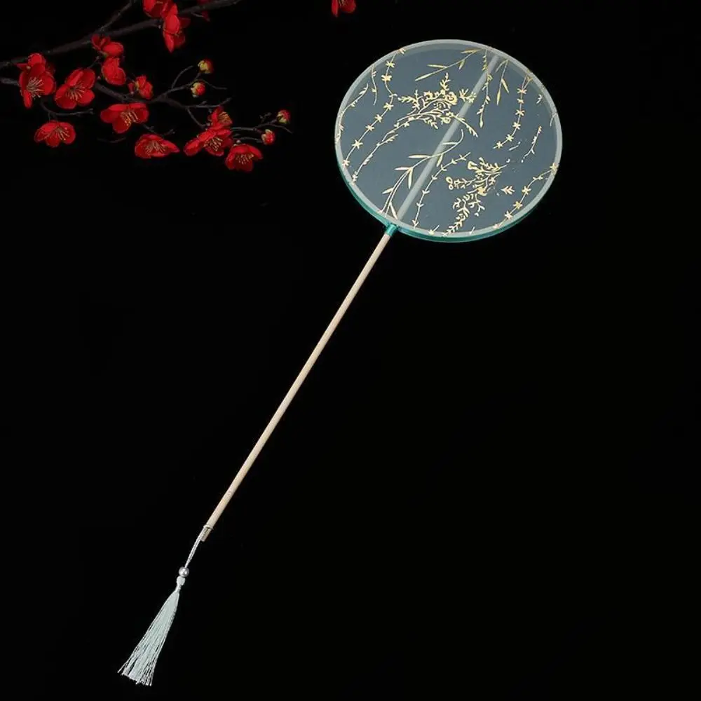 Ancient Chinese Style Chinese Style Round Fan with Pendant Long Handle Embroidery Fan Tassels Round Silk Fan Home Decor