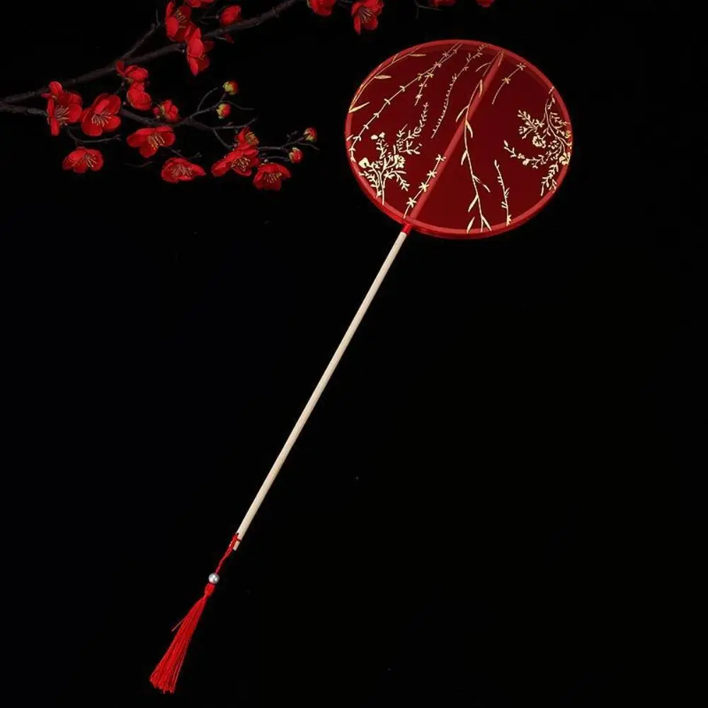Ancient Chinese Style Chinese Style Round Fan with Pendant Long Handle Embroidery Fan Tassels Round Silk Fan Home Decor