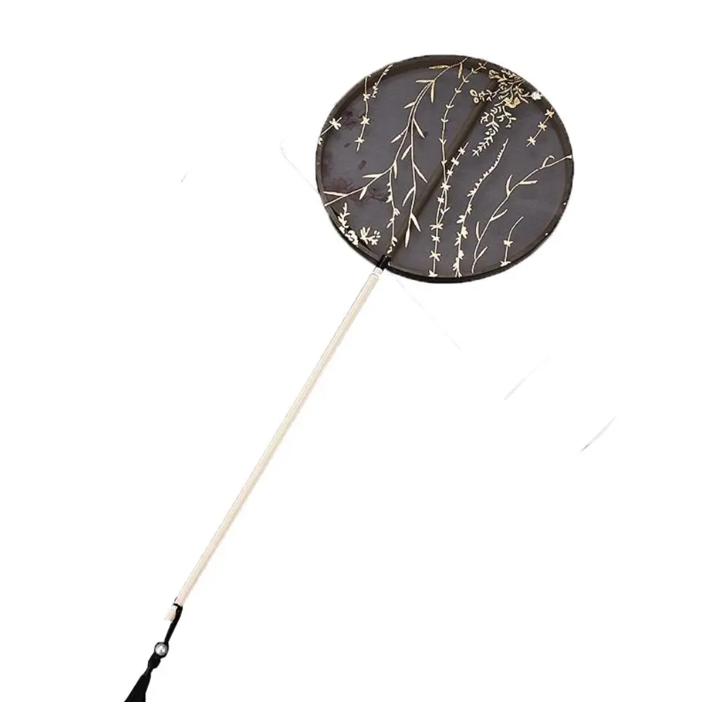 Ancient Chinese Style Chinese Style Round Fan with Pendant Long Handle Embroidery Fan Tassels Round Silk Fan Home Decor