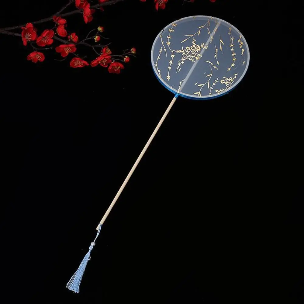 Ancient Chinese Style Chinese Style Round Fan with Pendant Long Handle Embroidery Fan Tassels Round Silk Fan Home Decor