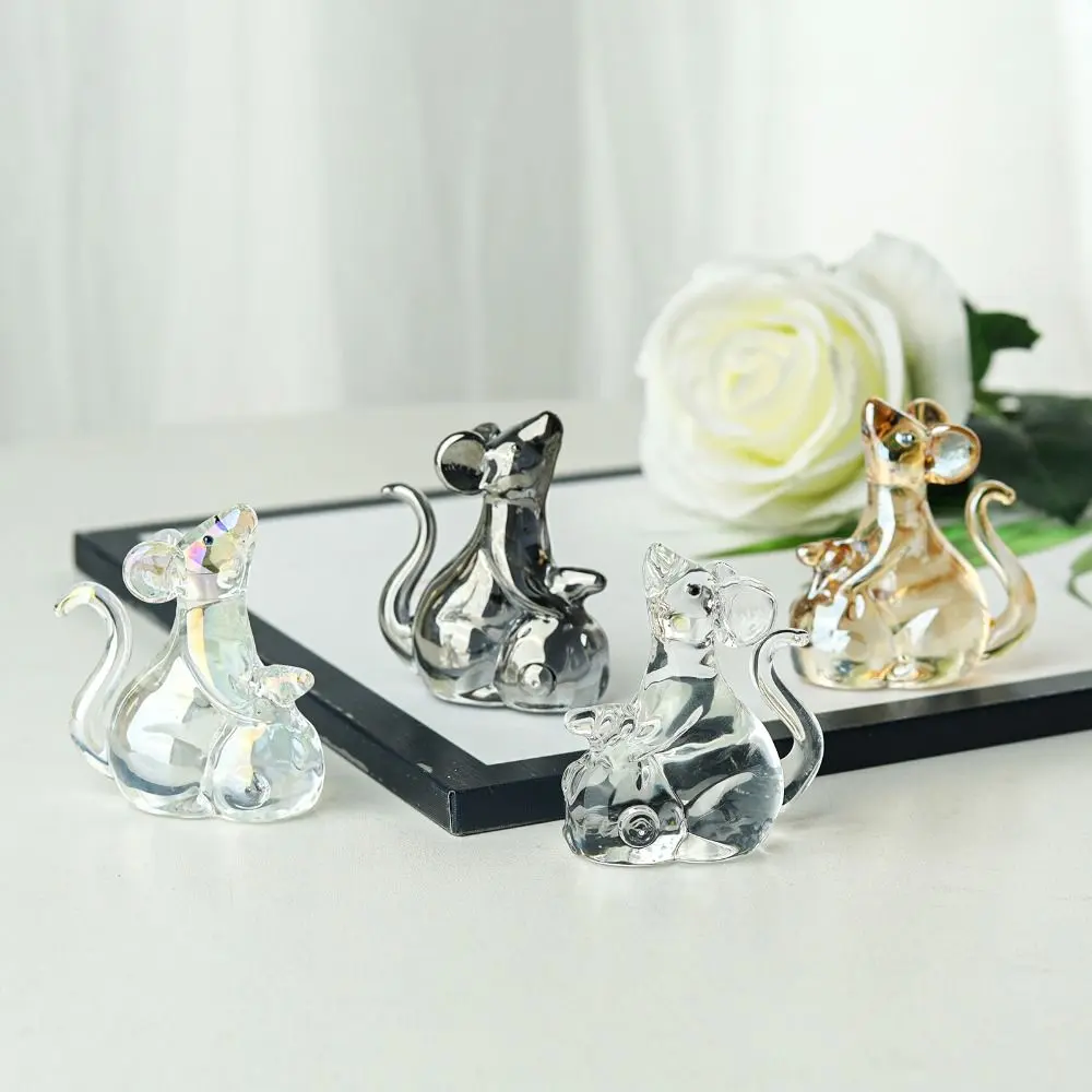 Beautiful Lucky Mouse Rat Figurine Exquisite Attracting Wealth Crystal Rat Ornament Creativity Cartoon Animal Model Living Room