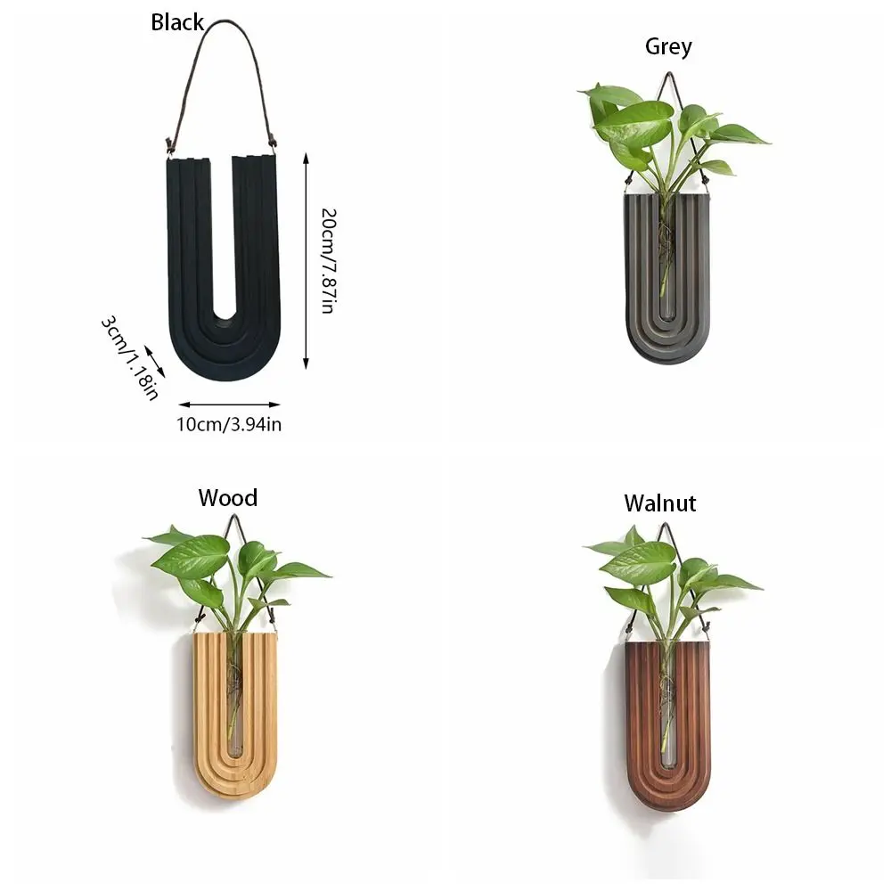 Pastoral Stable Wall-mounted Hydroponic Vase Handmade Craft Wood Frame Vase Durable Plant Holder Pendant Living Room