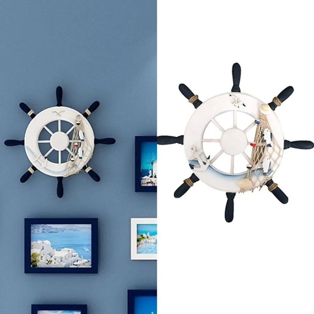 Nautical Mediterranean Style Decoration Crafts Beach Art Home Wall Decor Wooden Boat Ship Steering Wheel Hanging Decoration