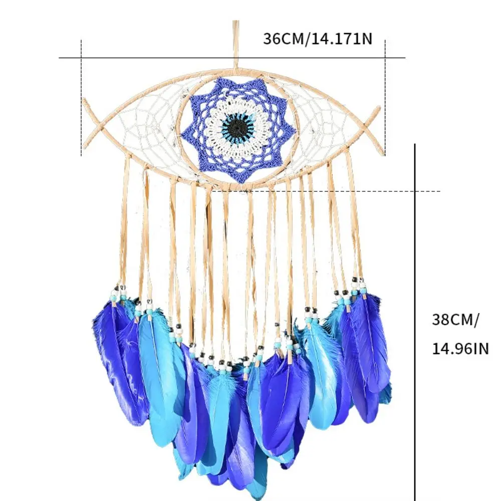 Wall Art Handmade Dreamcatcher Creative Funny Evil Eye Pendant Blue Feather Macrame Wall Hanging Bedroom