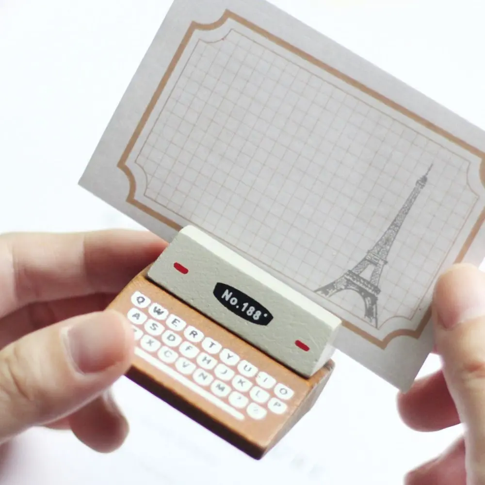 Miniature Message Holder Wooden Exquisite Sticky Note Holder Vintage Handmade Typewriter shaped Message Folder