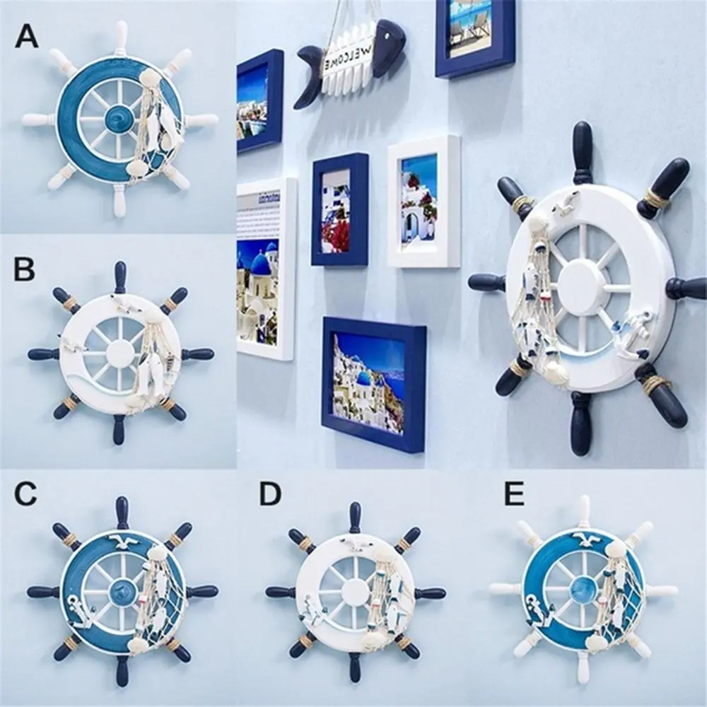 Nautical Mediterranean Style Decoration Crafts Beach Art Home Wall Decor Wooden Boat Ship Steering Wheel Hanging Decoration