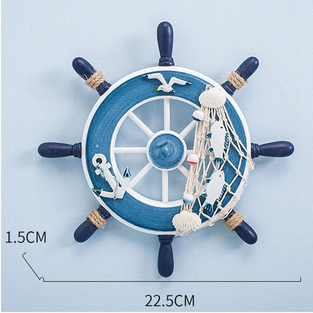 Nautical Mediterranean Style Decoration Crafts Beach Art Home Wall Decor Wooden Boat Ship Steering Wheel Hanging Decoration