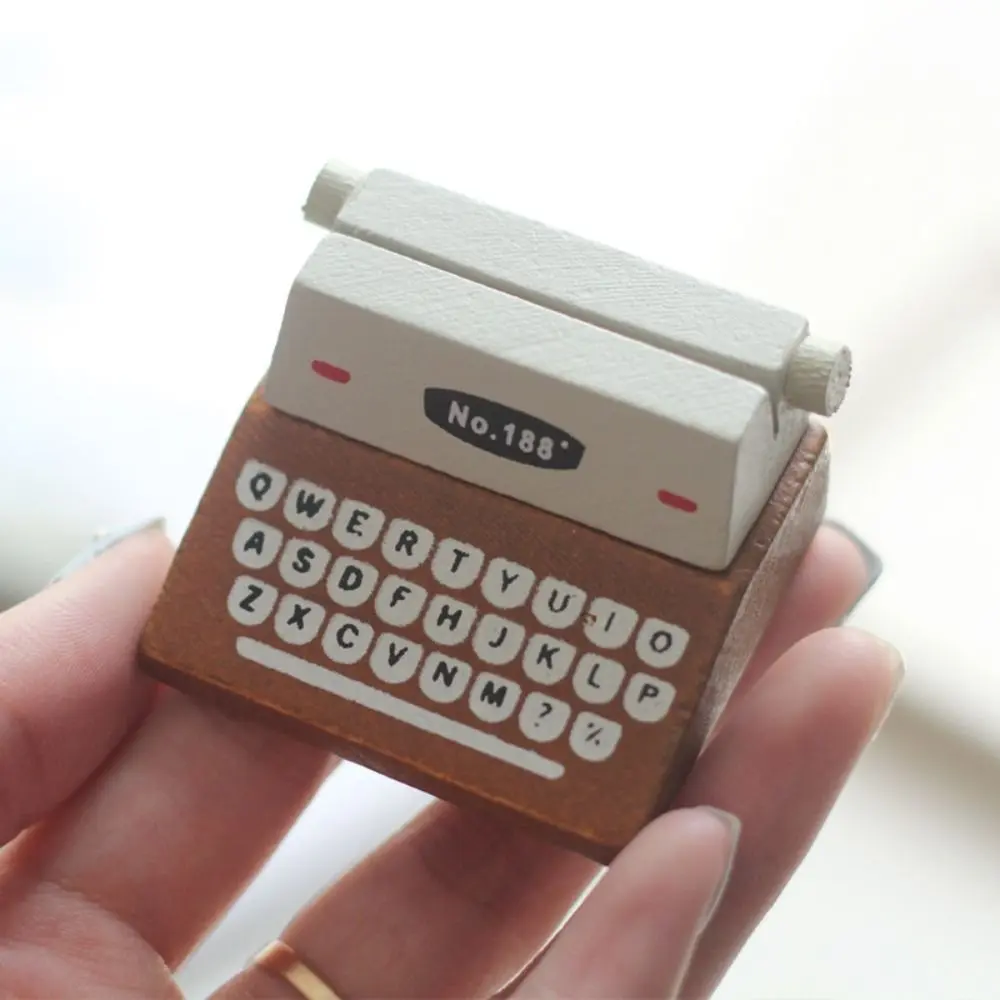 Miniature Message Holder Wooden Exquisite Sticky Note Holder Vintage Handmade Typewriter shaped Message Folder