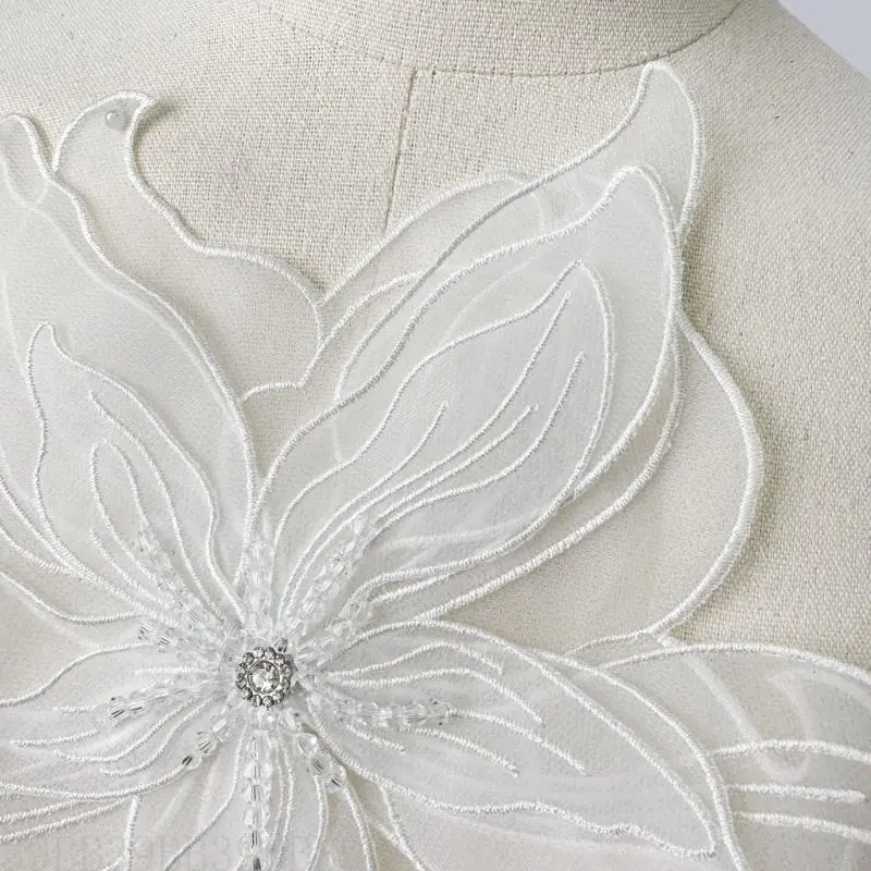 39BB Rhinestones Flowers Sew Patches Jeweled Trimmings Applique for Wedding Dress Curtain Scarf Diy Decorations