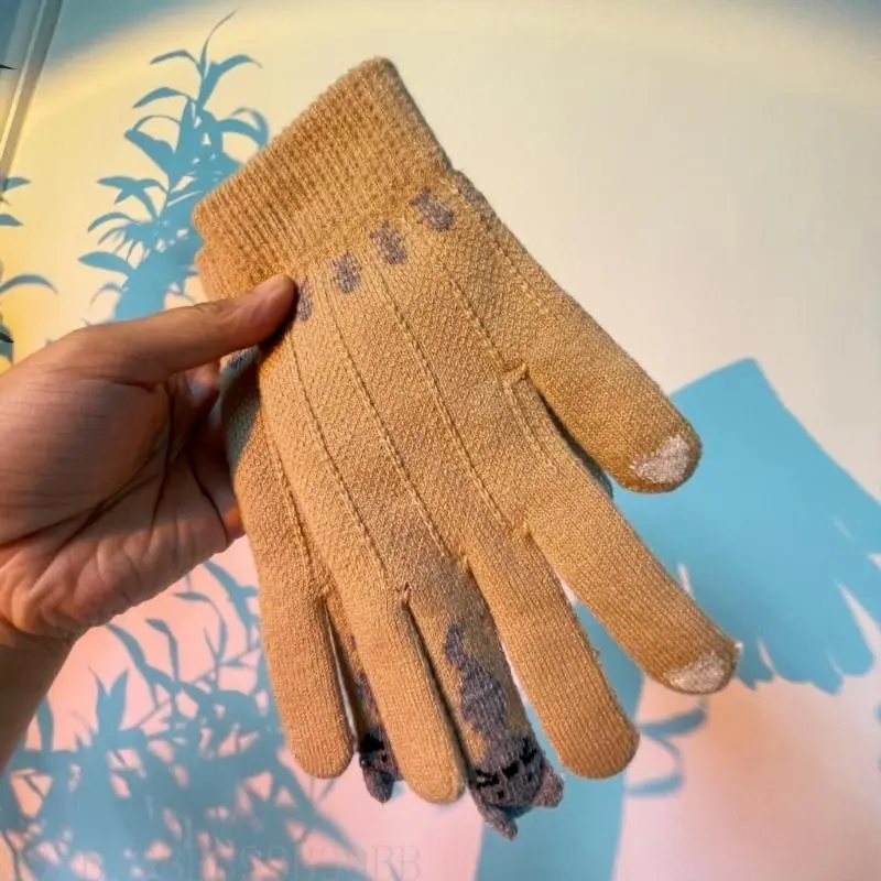 39BB Lovely Cats Pattern Screen Touch Gloves Soft Knitted Hand Warmer for Cold Weather