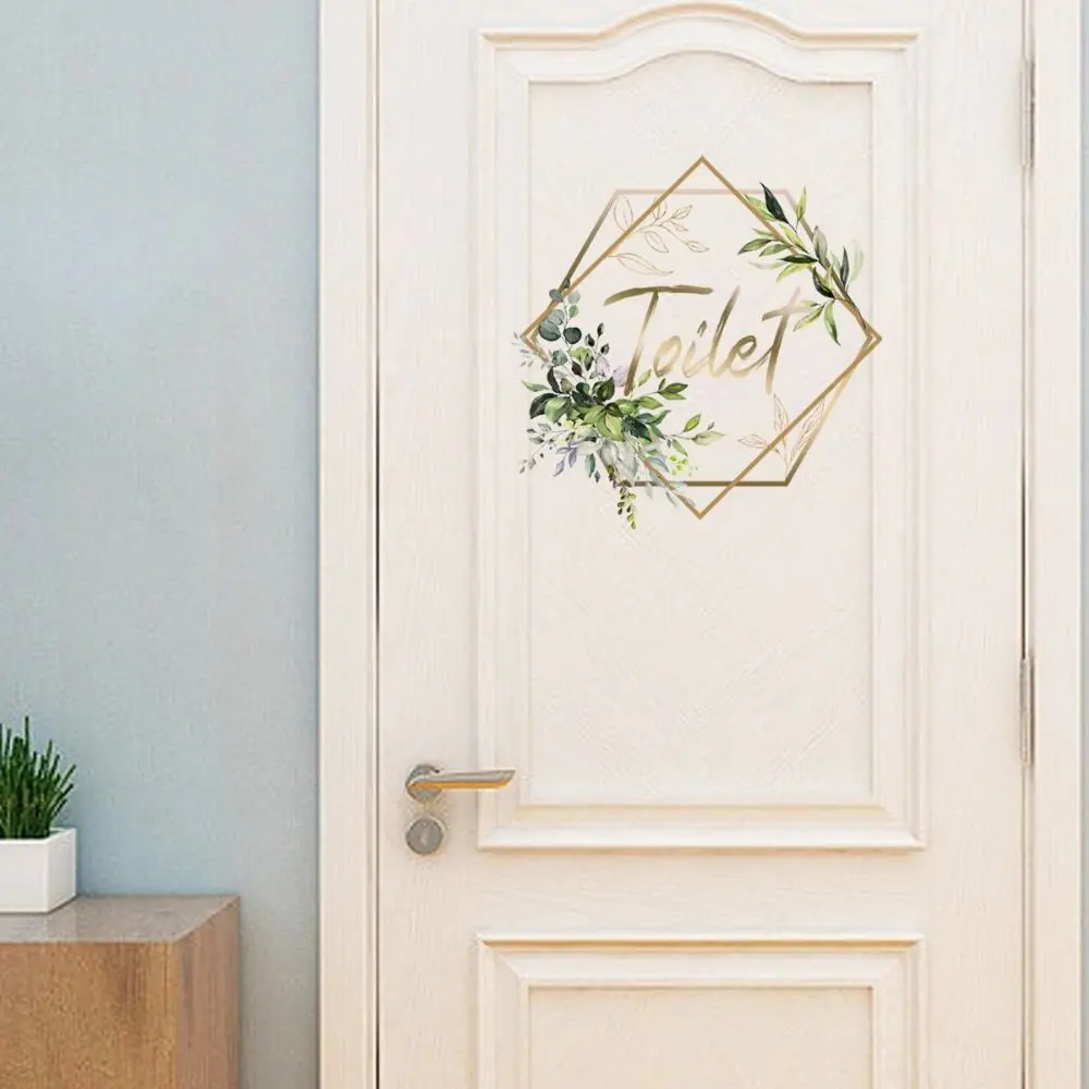 Self-Adhesive Flower Toilet Logo Wall Sticker Waterproof Removable Toilet Plant Signage Sticker DIY WC Door Decor Home Decor