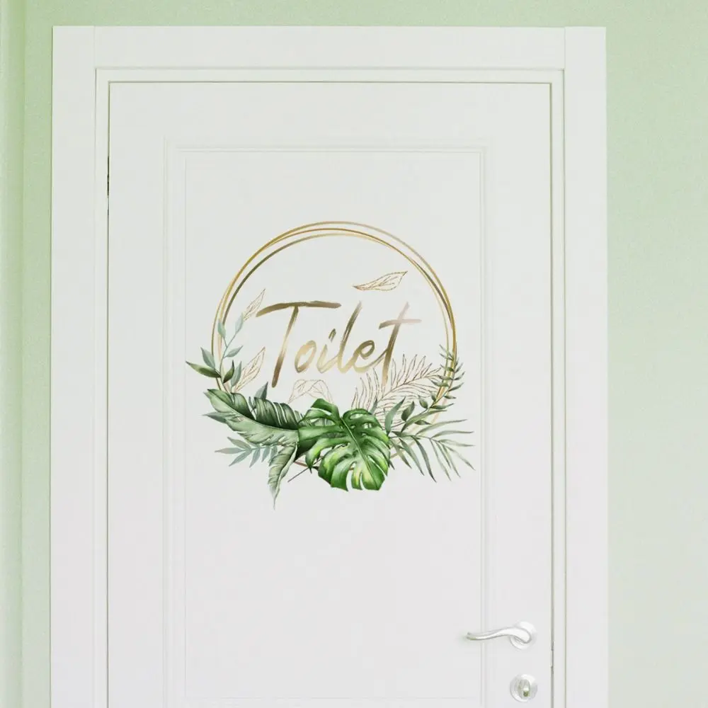 Self-Adhesive Flower Toilet Logo Wall Sticker Waterproof Removable Toilet Plant Signage Sticker DIY WC Door Decor Home Decor