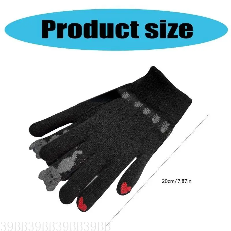 39BB Lovely Cats Pattern Screen Touch Gloves Soft Knitted Hand Warmer for Cold Weather