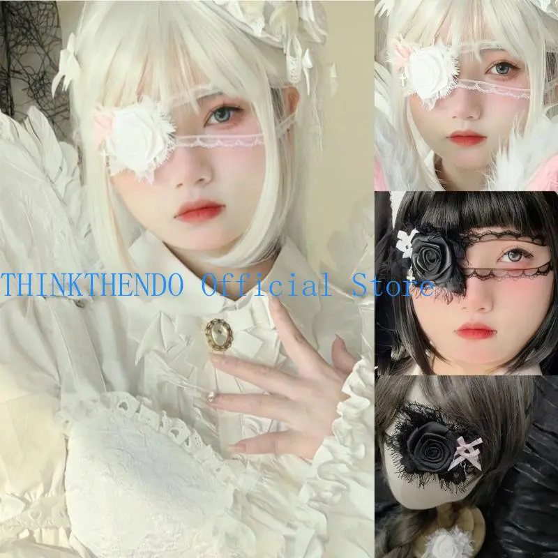 652F Gothic Eye Mask Rose Flower Eye Covers Gothic Cosplay Eye Patches For Women Masquerades Halloween Cosplay Themed Parties