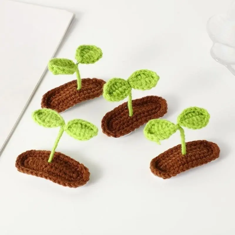 652F Creative Sprout Hair Clip 2000s Trend Side Clip Sprout Crocheted Small Flower Knitted Small Sprout Photo Props