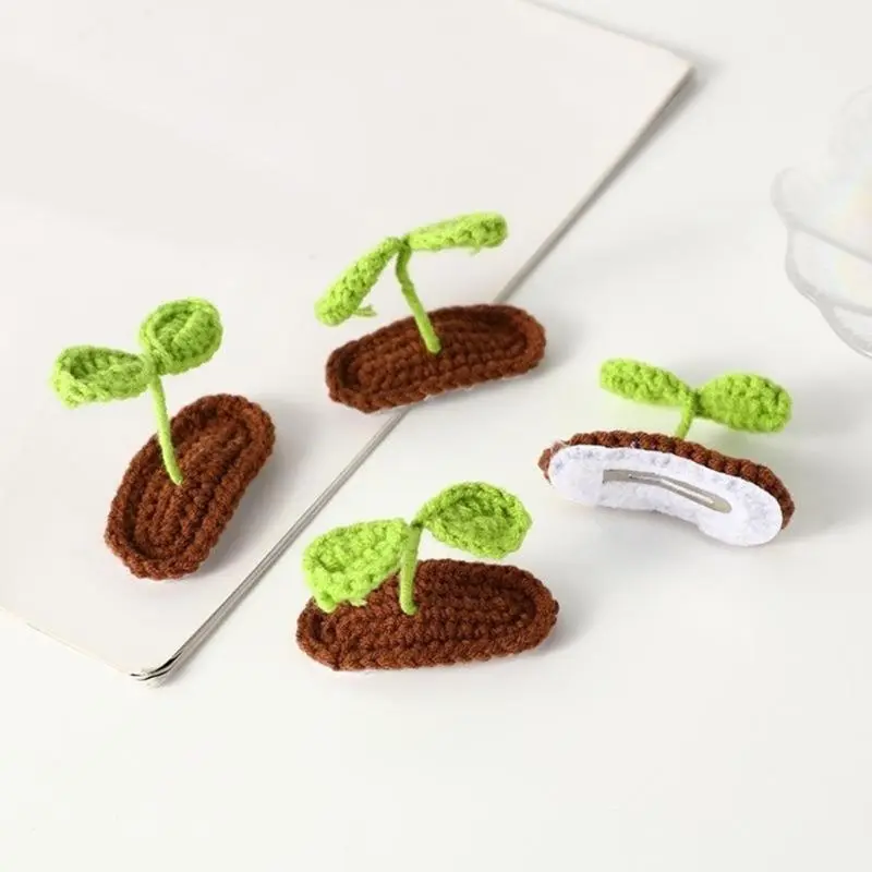 652F Creative Sprout Hair Clip 2000s Trend Side Clip Sprout Crocheted Small Flower Knitted Small Sprout Photo Props