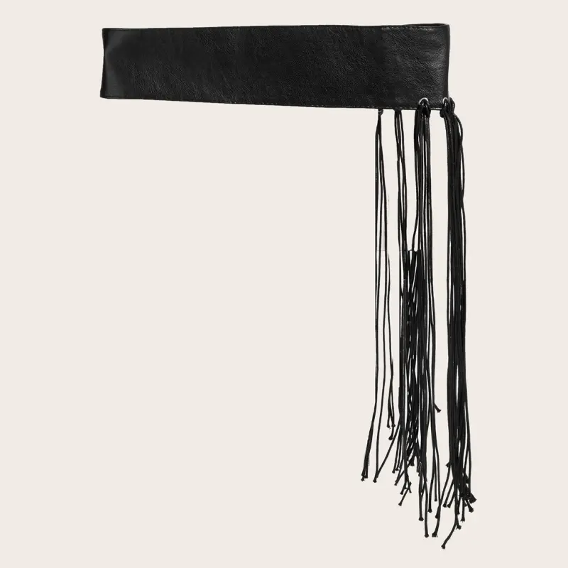 652F Soft PU Leather Waistband Metal Buckles Stylish Fringe Unisex Accessory For Costume Parties