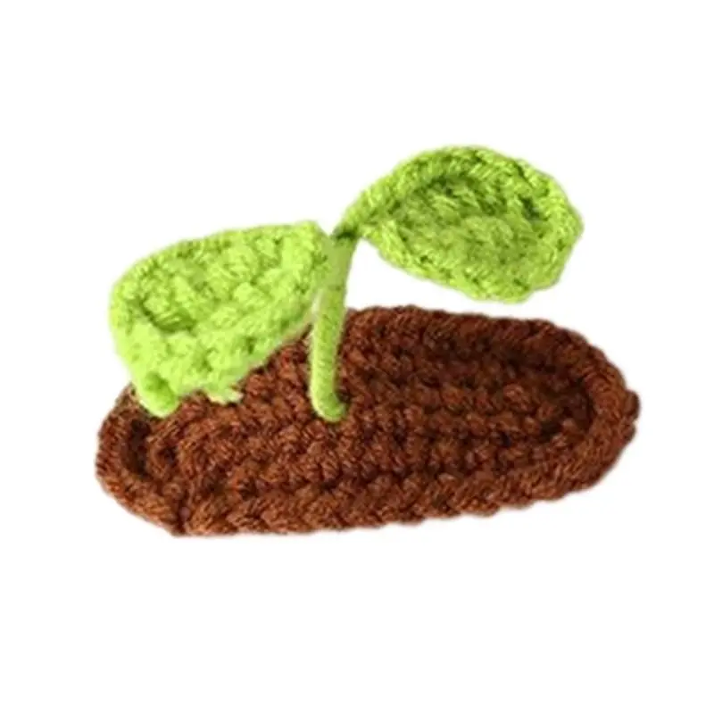 652F Creative Sprout Hair Clip 2000s Trend Side Clip Sprout Crocheted Small Flower Knitted Small Sprout Photo Props