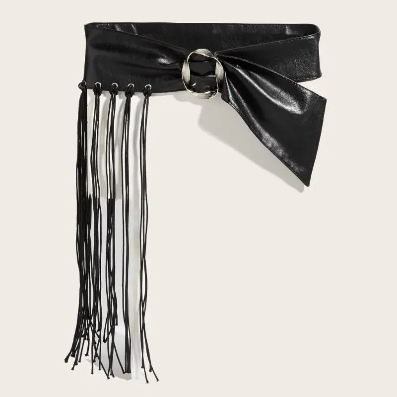 652F Soft PU Leather Waistband Metal Buckles Stylish Fringe Unisex Accessory For Costume Parties
