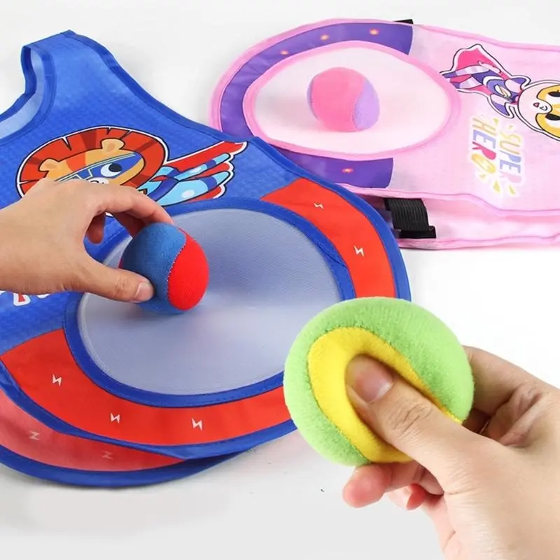 652F Kids Dodgeball Game Set Throwing Balls Game Set Includes Sticky Vests 3 Soft Balls 5 Colorful Ribbon for Children