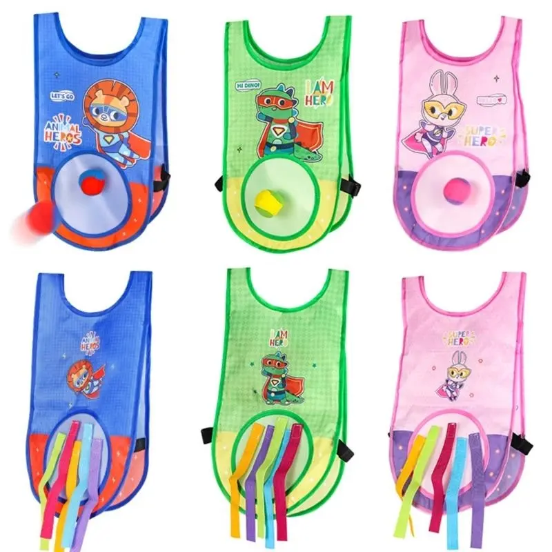 652F Kids Dodgeball Game Set Throwing Balls Game Set Includes Sticky Vests 3 Soft Balls 5 Colorful Ribbon for Children