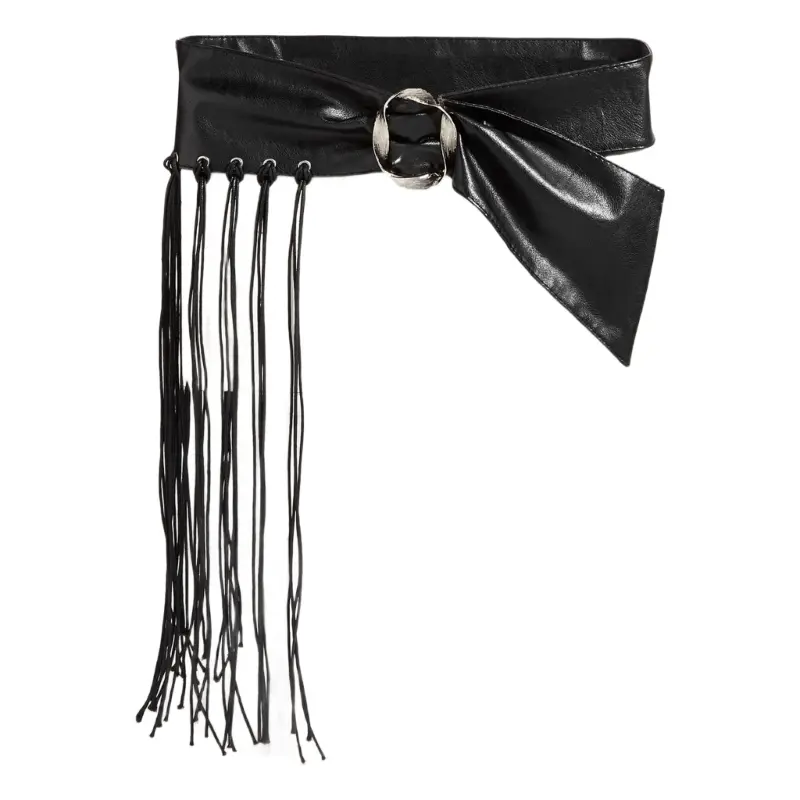 652F Soft PU Leather Waistband Metal Buckles Stylish Fringe Unisex Accessory For Costume Parties